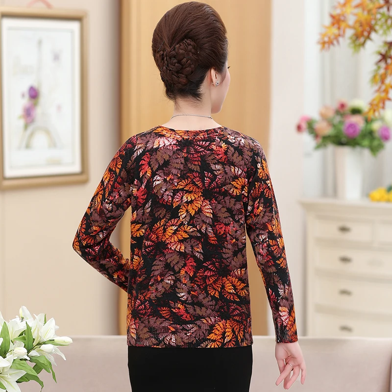 ASLTW Cardigans Women 2018 New Autumn O Neck Sweater High Quality Soft Print Leaf Single Breasted Cashmere Female Cardigan |