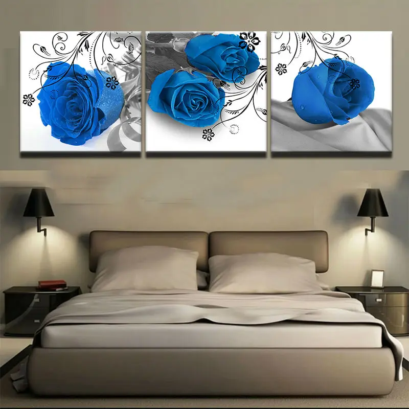 Настенные художественные принты на холсте 3 шт. цветы синяя Роза современные