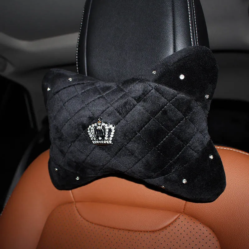 1pcs neck pillow Зимняя Хрустальная подушка для подголовника автомобиля с короной, плюшевая подушка для поддержки шеи и талии, чехол для ручного тормоза, чехол для ремня безопасности - Цвет: 1pcs neck pillow