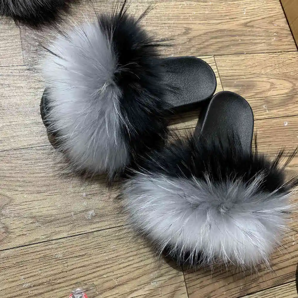 20 CCFUR New Colors Summer Slides Women's Real Fox Fur Slippers Fluffy Fur Sliders Mixed Color Fashion Lady S6048 - Цвет: 20