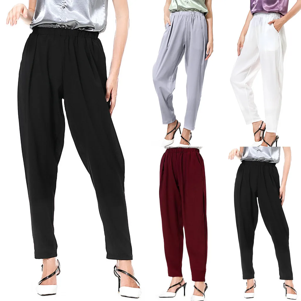 

2019 hot products fashion explosion women's pocket elastic waist slim casual high waist loose harem pants 40*