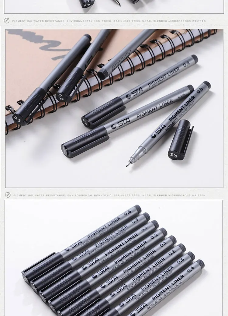 STA 9 шт./компл. Pigma Micron иглы пера Водонепроницаемый к выцветанию кончик кисти Fine Liner Черный эскиз воды манга рисунок маркер для белой доски