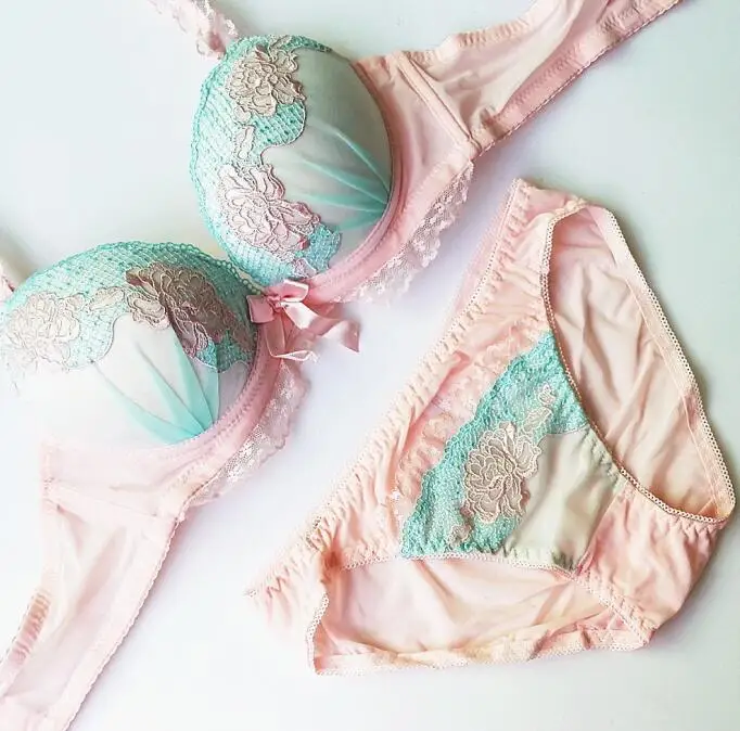 Pink Embroidey, кружевной комплект с бюстгальтером, нижнее белье, пуш-ап, сексуальный бюстгальтер, милое нижнее белье, бюстгальтер, трусы, высокое качество, H184-2 - Цвет: Pink