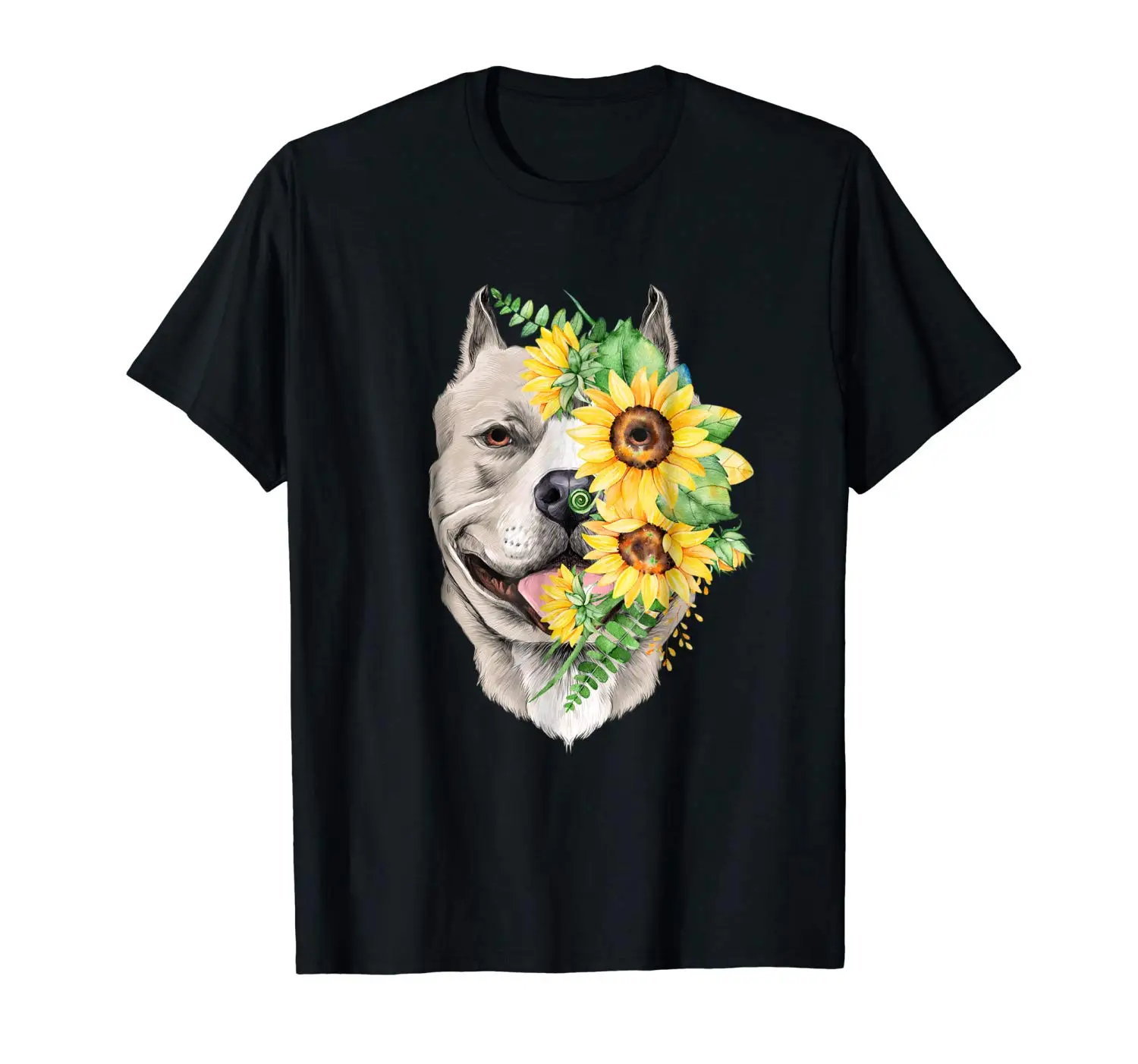 

Pit Bull Face Sunflower Funnt Cute T shirt Summer New Men Cotton T-Shirt top tee New 2018 Fashion Summer