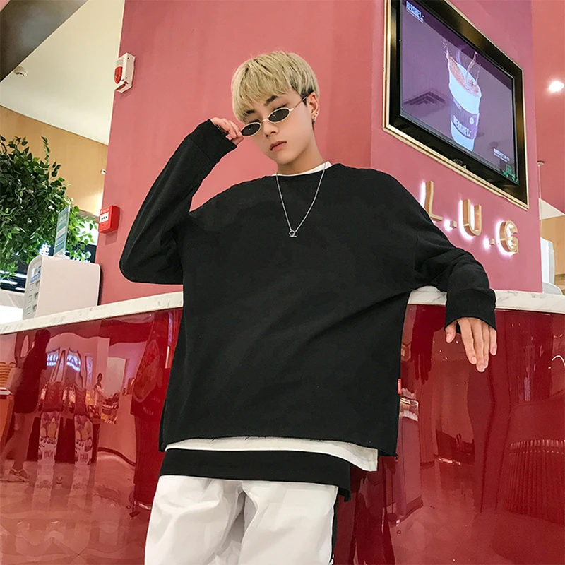 2018 новые осенние Для мужчин Цвет простой молодежная мода пуловер с длинными