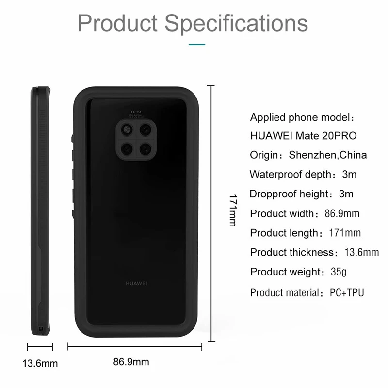 Водонепроницаемый Чехол IP68 для Huawei Mate 20 Pro чехол Mate20 водонепроницаемый 360 Защита