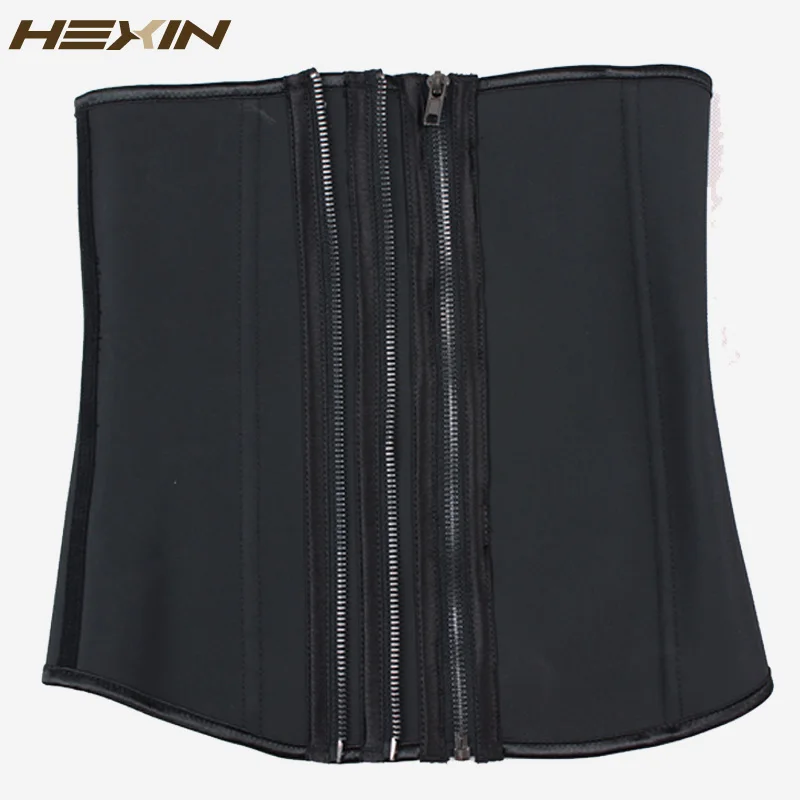 Шестигранная тройная молния и зажим латексный тренажер для талии Черный корсет