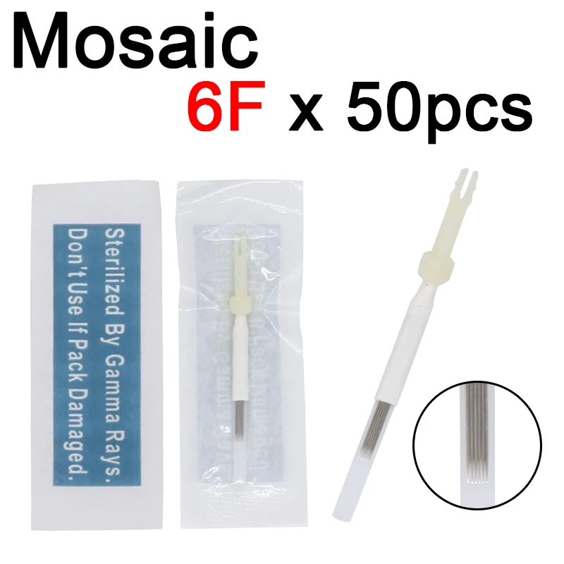 

50Pcs 6F Tattoo Needle 6 Prong Flat Card Needles cap For original USA Mosaic Machine Permanent Munsu Makeup Accessories