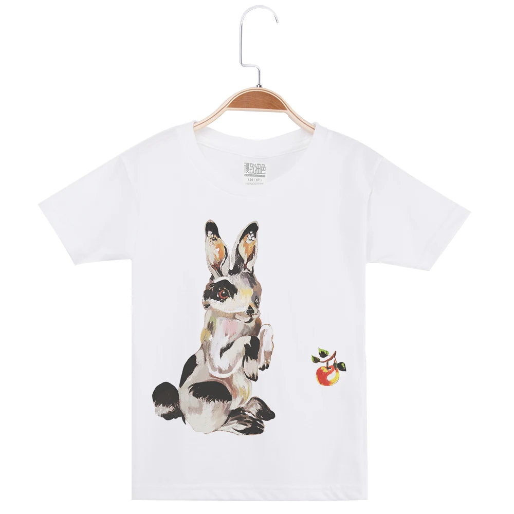 

Girls White T Shirt Boys Children Clothing Cotton O-Neck Short Sleeved Tops Tee Boy Kid T-Shirt Rabbit Printing Kids Clothes