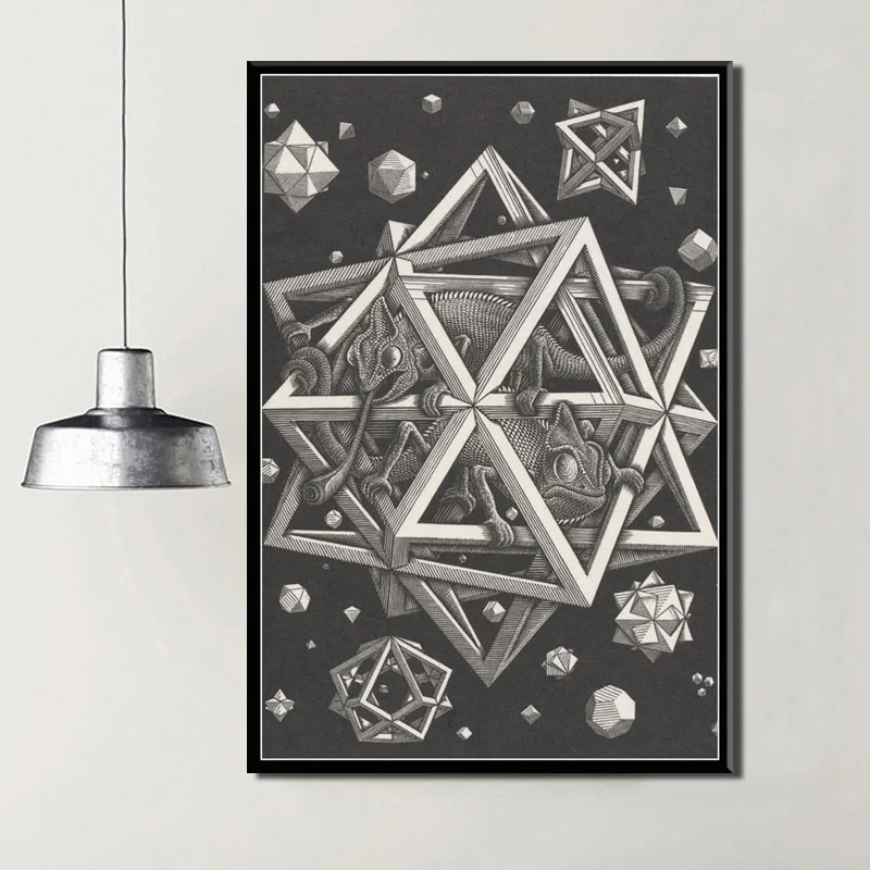 P519 Escher Surreal геометрическое произведение искусства Современное абстрактное искусство живопись шелк Холст плакат настенный домашний декор
