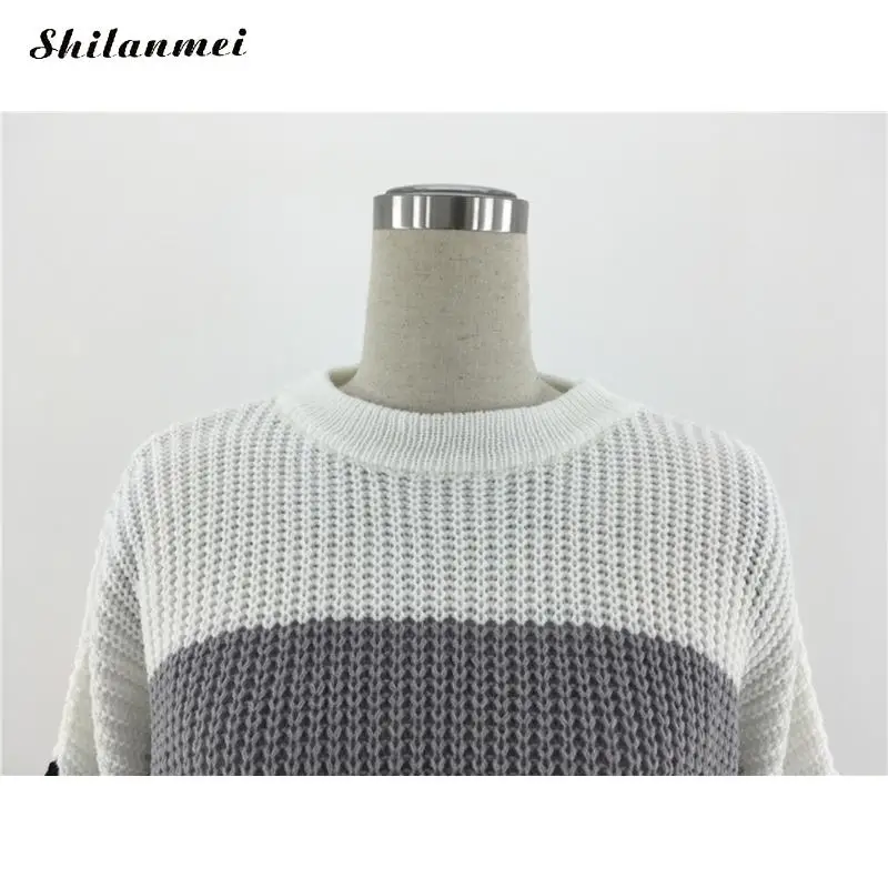 

Autumn Winter Women Sweaters And Pullovers Loose Jumper Tops Knitwear Winter Color Patchwork O-Neck Sweaters Mujer Fashion