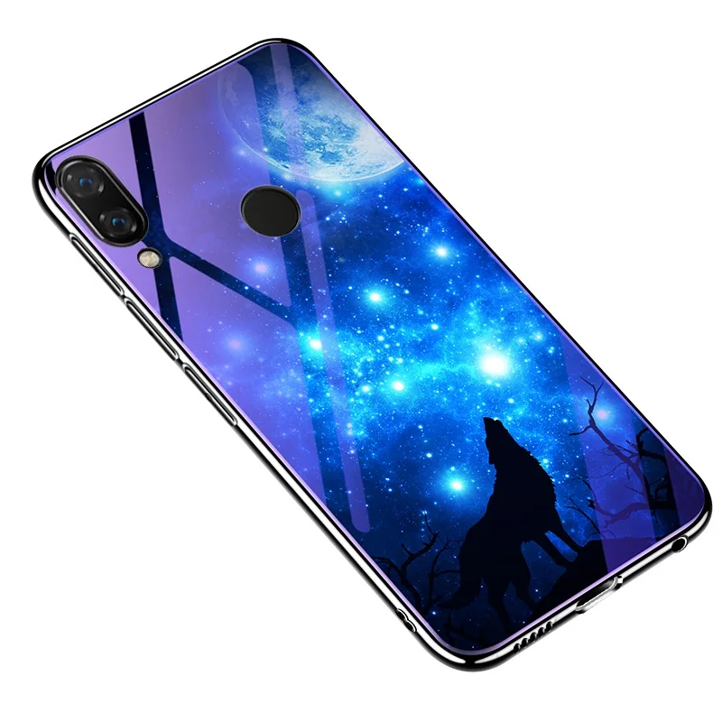 Синий светильник волк закаленное Стекло чехол для huawei Honor 10 lite мягкий краями, покрытыми металлом крышка Стекло тонкий кожаный Капа для huawei Honor 9 lite 8X - Цвет: Wolf