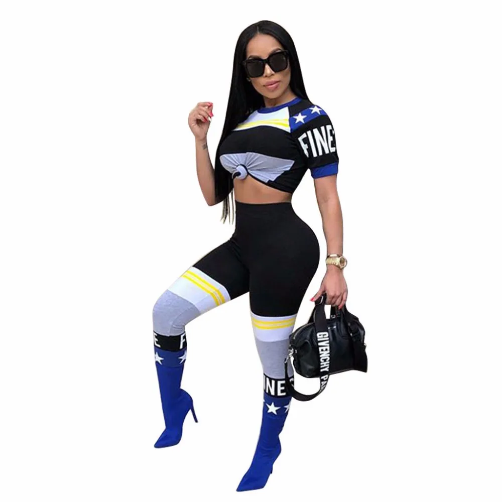 Летний Новый женский комплект одежды из 2 предметов полиэстера повседневный