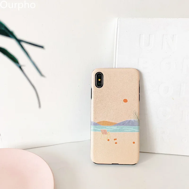 Ourpho Модный Шелковый Чехол для мобильного телефона iPhone X XR XS MAX Fashion пейзаж чехол 6 6s
