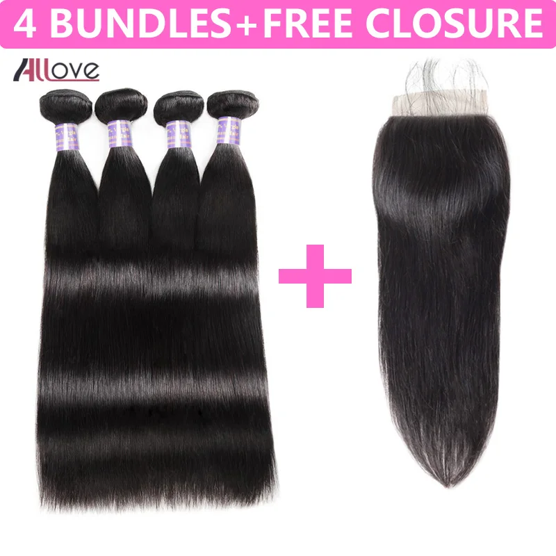 Allove перуанские прямые пучки волосы Remy Weave 8 28 дюймов 100% человеческие для