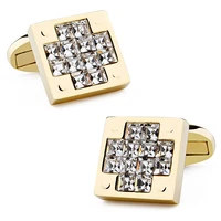 metal copper trendy square mens accessories french style shirt cuff links jewelry cross crystal pattern wholesale designer