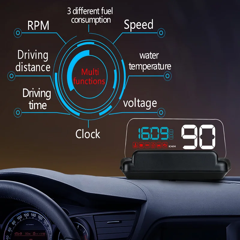 C500 OBD2 Car Speed Projector Hud Head Up Display Digital Speedometer Clock RPM For Universal OBD II Electronics Accessories | Автомобили