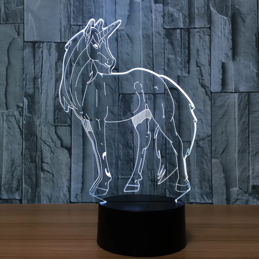 Светодиодный ночник с единорогом 3D светильник RGB 7 цветов сенсорная Настольная