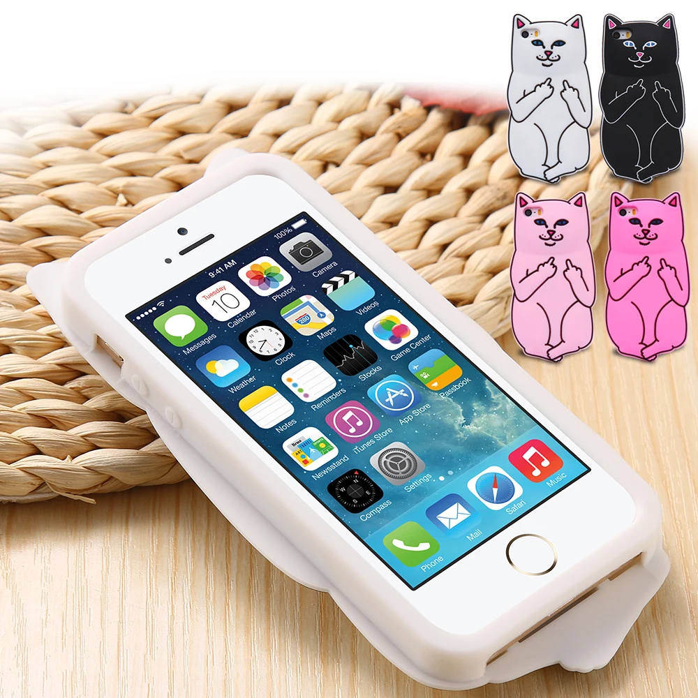 KISSCASE 3D Cartoon Ripndipp Case For iPhone X 10 SE Silicone Middle Finger Cat Phone 7 6 6s 8 Plus Cover |