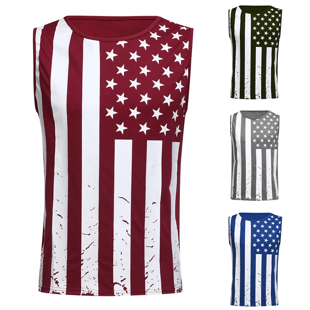 Модные летние мужские боди с принтом флага США майка без рукавов круглым