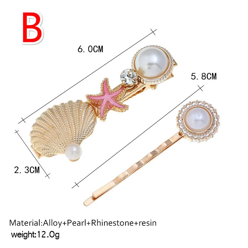 2/3pcs Summer Beach Shell Metal Hairpins Fashion Pearl hairgrip Mermaid Starfish HairClips Women Hair Accessories Adult Headwear