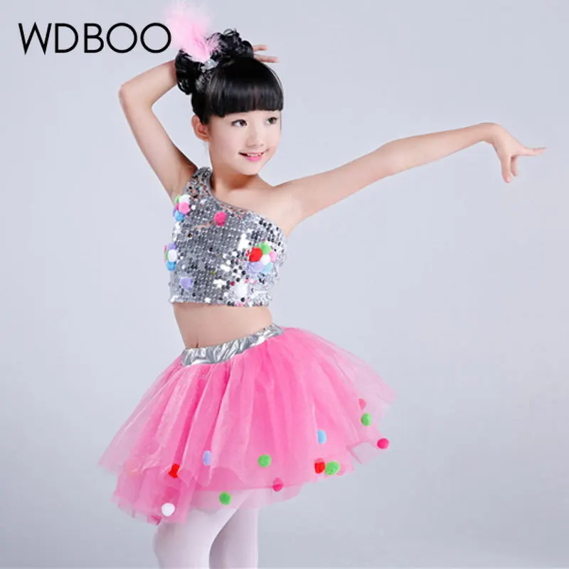 Wdboo; Новинка; детская одежда; с помпончиками для модным блестящим топом комплекты с пышной юбкой Розовые Костюмы для танцев и балета с заколка для волос для девочек к требованиям заказчика; сверкающие; сценическая одежда