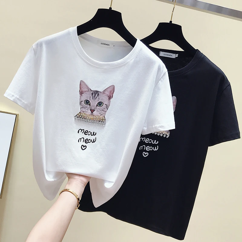 Gkfnmt 3D с изображением котенка Повседневное Harajuku Для женщин футболка летние
