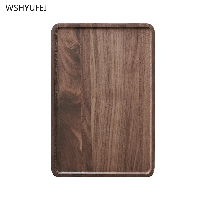 Direct selling high-end black walnut wooden plate rectangular wooden tea tray dessert dessert cake sushi steak bamboo tray
