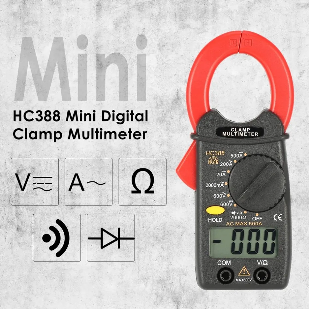 Новое поступление HC388 Мини цифровой клещи мультиметр AC/DC напряжение тока Ом