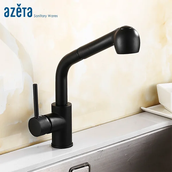 

Azeta, бесплатная доставка, черный кран, кухонный смеситель, Torneira, с одним отверстием, на бортике, кран, двойной опрыскиватель, кухонный FaucetMK4409B