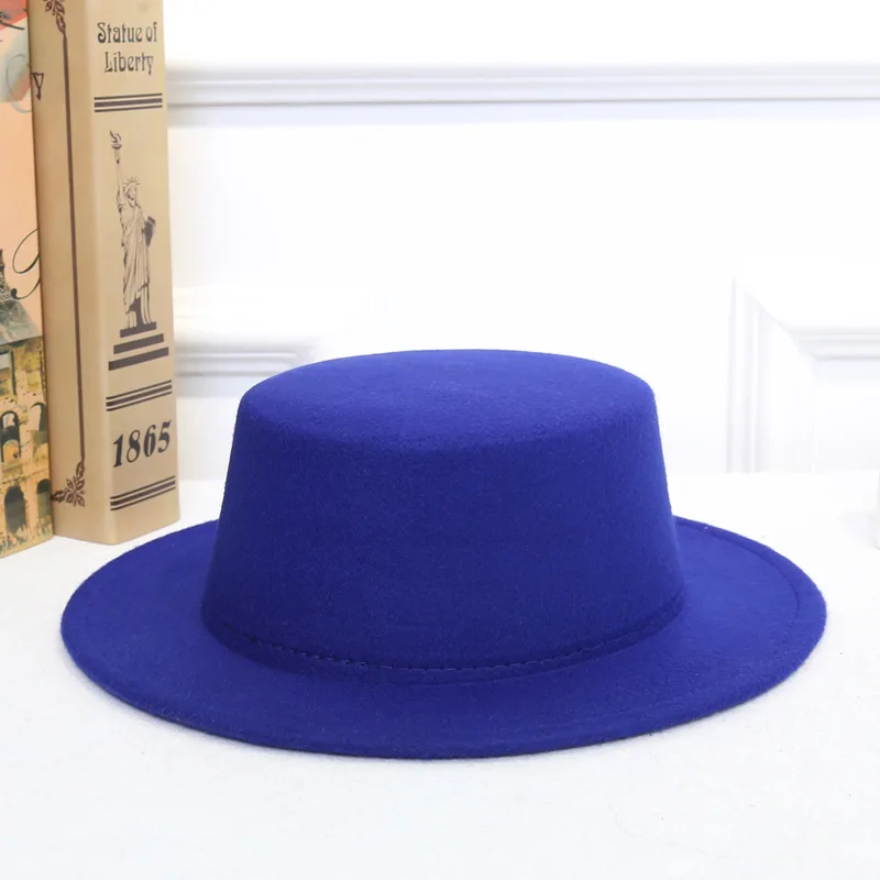 Royal Blue Красочные осенние зимние винтажные классические ретро джазовые женские теплые женские модные фетровые шляпы из хлопка гладкая шляпа - Цвет: Royal Blue