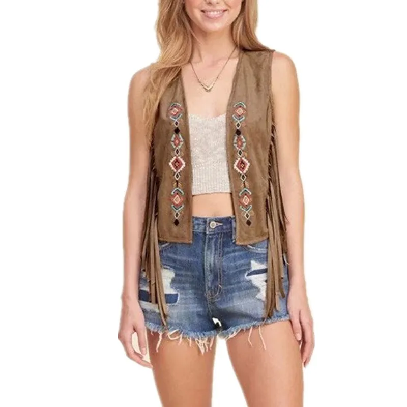 Женская замшевая жилетка с кисточками новая весенняя и летняя Европейская