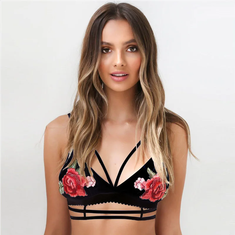 Сексуальный укороченный топ с цветочными ремешками и вышивкой пляжный пуш ап три