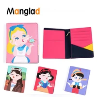 leather passport cover for women travel id credit card passport holder cartoon girl printed packet wallet purse bags pouch