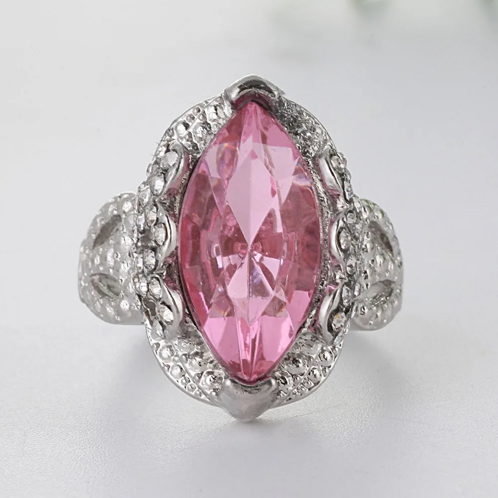 

Moda Mujer Love Rings for Women Wedding Gift Rings Silver Color Large Pink Stone Ring Luxury Jewelry Bague Femme Girl Anillos