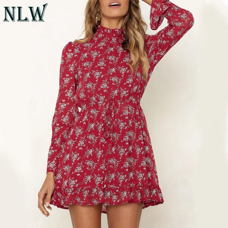 NLW шифоновая зимняя Feminino вечерние платье Для женщин с длинным рукавом высоким