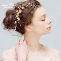 handmade gold flower leaf crystal hair comb pearls wedding hair vine headband bridal headpiece hair accessories bride jewelry