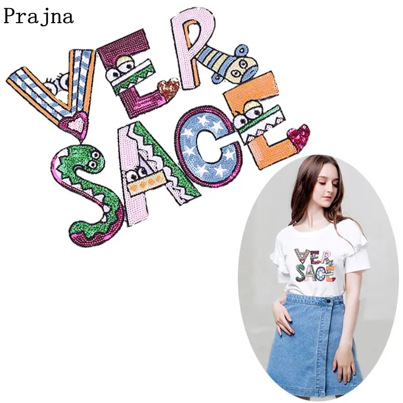 Prajna DIY нашивки с блестками и надписями для одежды термоклейкие Мультяшные на