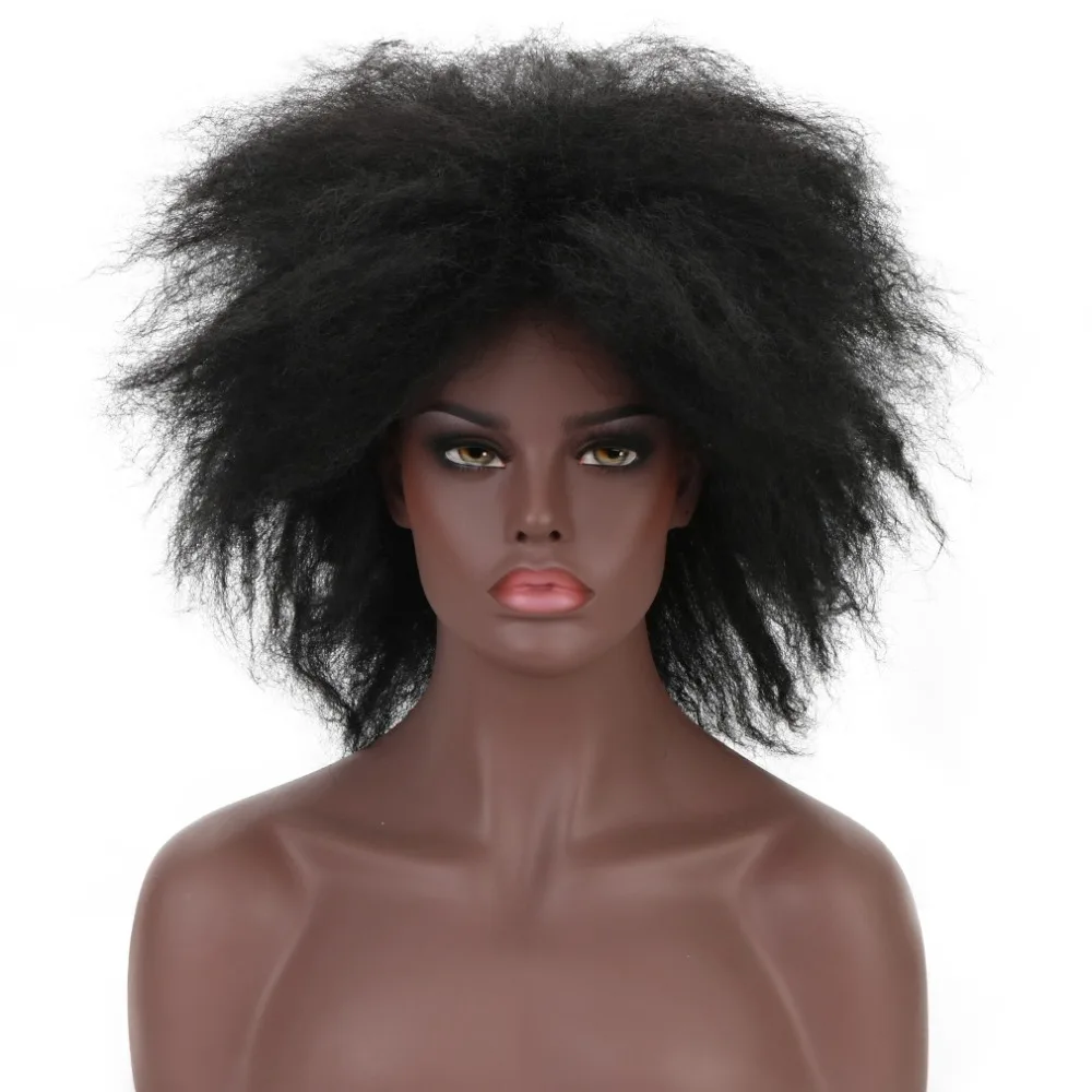 

20"Afro Kinky Curly Wig Natural Black Synthetic Hair Cosplay Fluffy Shape Fake Hairpiece 150 Density Remy Wigs For Black Women