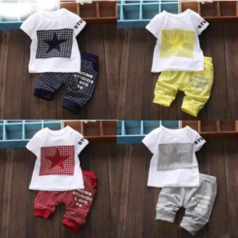 BabyBoy Clothes 2019New Summer Babyboy Newborn T-shirt+pants Suit Clothing Set Star Printed babyboy jas set | Мать и ребенок