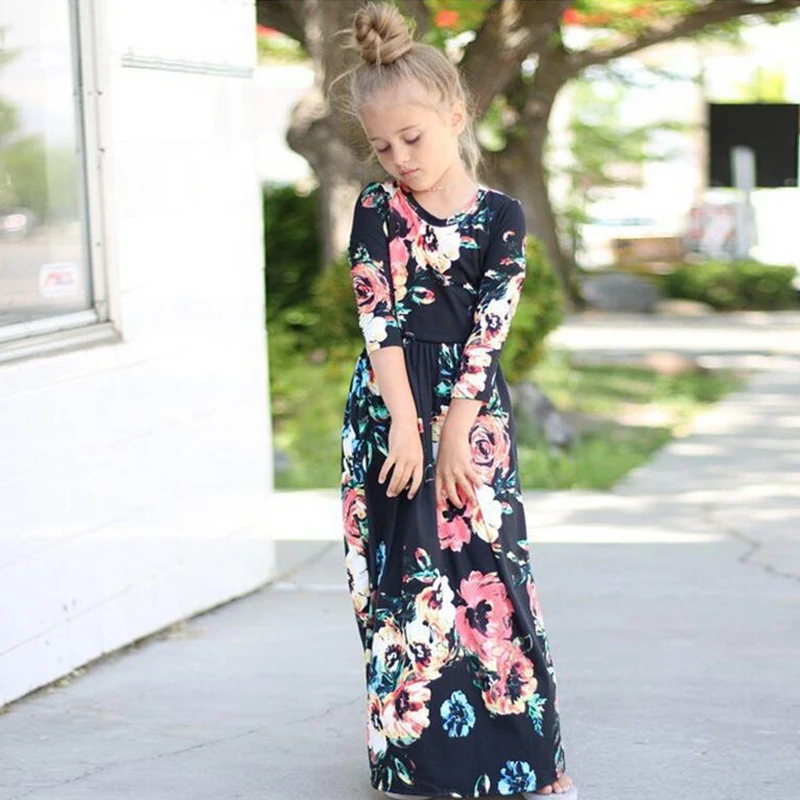 Летнее платье для девочек Осеннее длинное маленьких богемное макси костюм