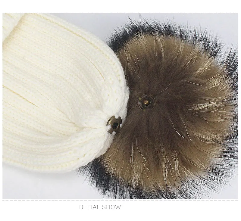 Wholesale Mink And Fox Fur Ball Cap Pom Poms Winter Hat For Women Girl 'S Hat Knitted Beanies Cap New Thick Female Skullies