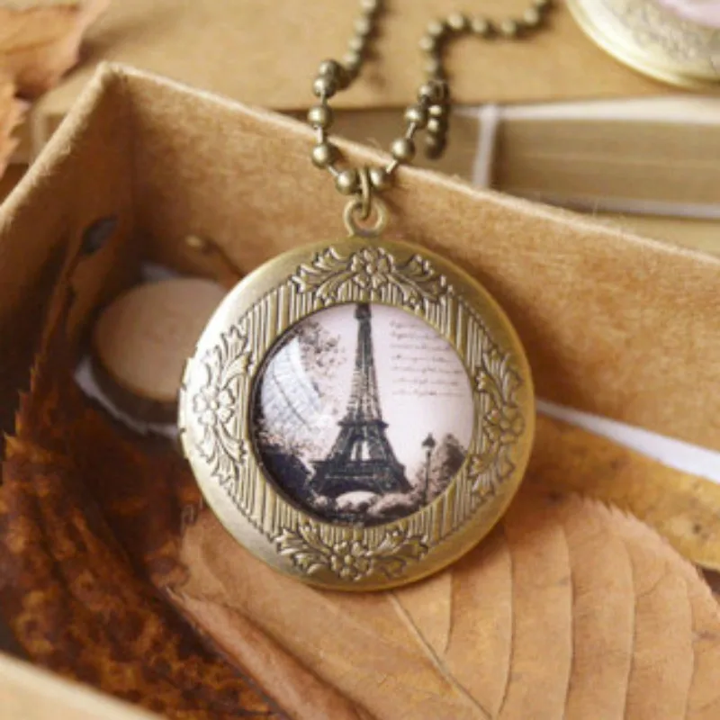 Длинное ожерелье Flyleaf с бабочками птицами Эйфелевой башней ретро бронзовая