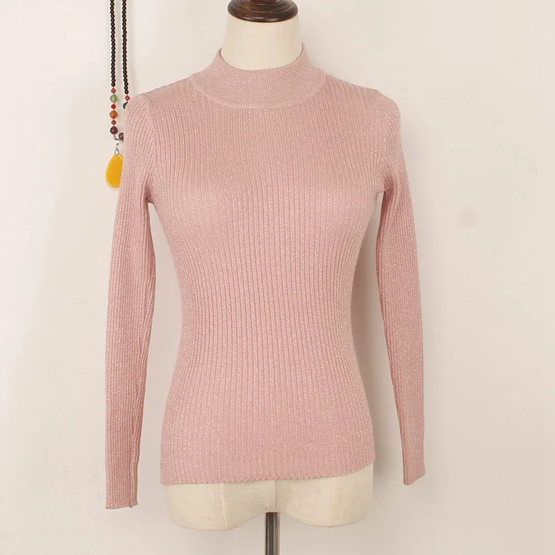pink 866 ONLYSVTER, блестящий женский свитер с люрексом, весна-осень, тонкий джемпер, топ, высокая эластичность, вязанный Женский пуловер, свитер - Цвет: pink 866
