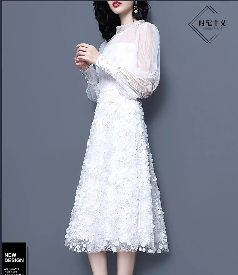 Платье-трапеция белая сетчатая юбка феи с полой талией 2019 | Женская одежда