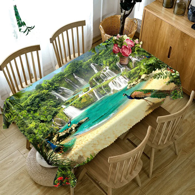Водонепроницаемая прямоугольная скатерть 3D для обеденного стола зеленая
