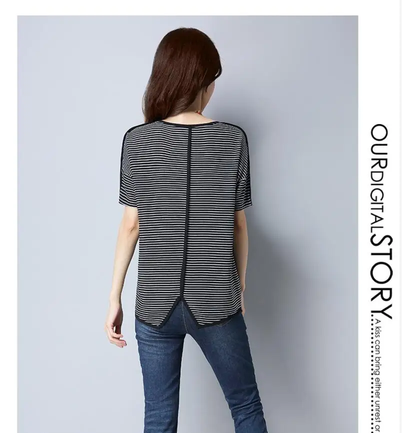 FFTAIQI new fashion summer fresh cool patchwork short sleeve woman tee tops simple classic striped O-Neck loose women T-shirt | Женская