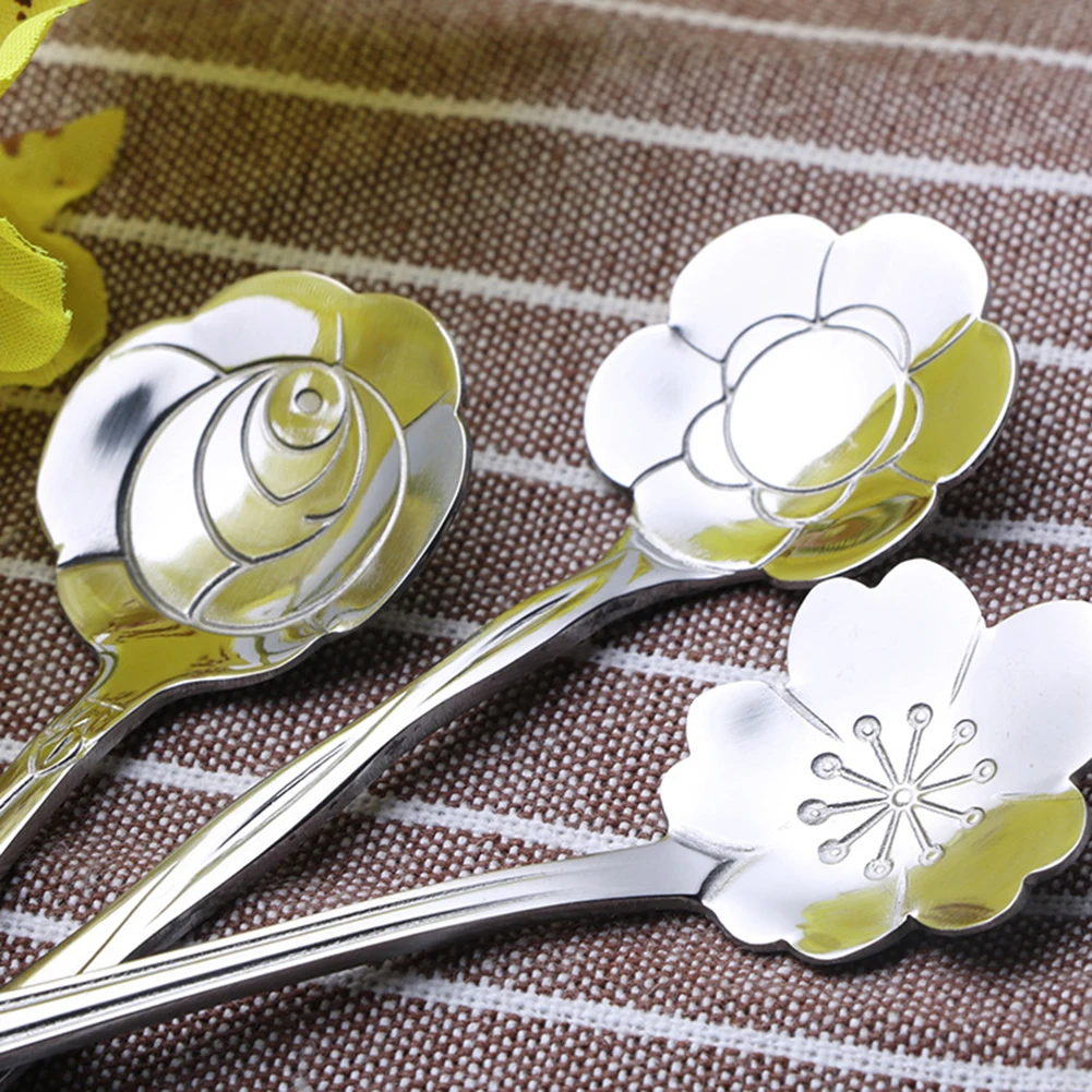 8 шт. цветок из нержавеющей стали Резные перемешивание мини ложки для десертного