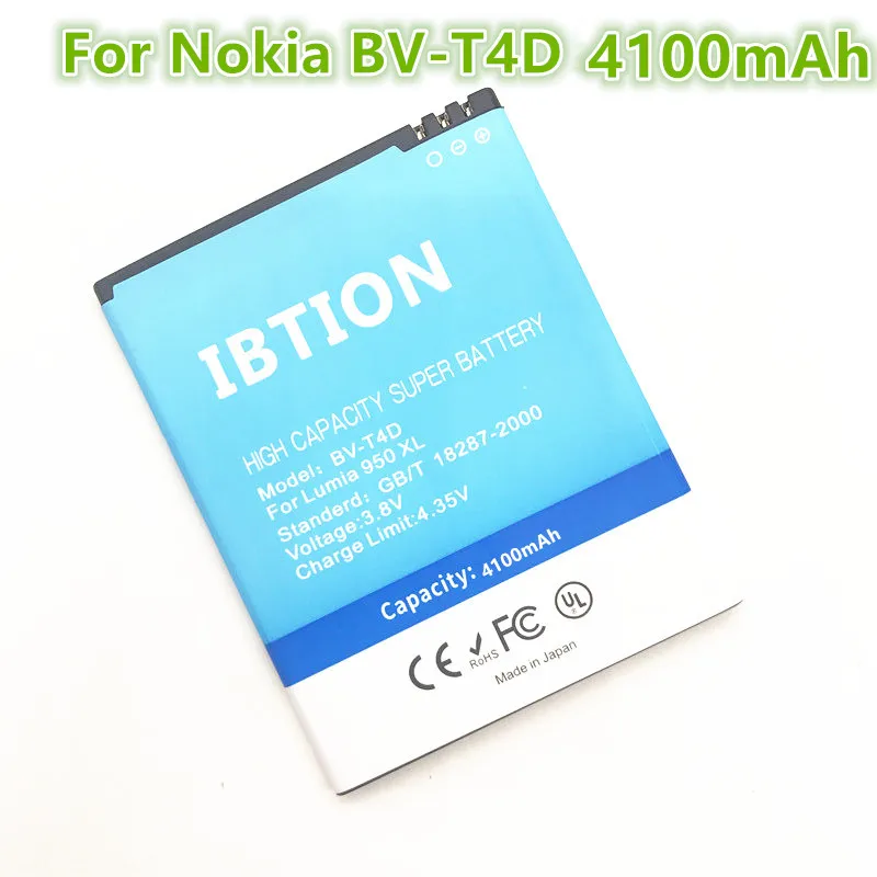 IBTION BV T4D аккумулятор 4100 мАч для Nokia microsoft Lumia 950 XL CityMan 940 RM 1118 BVT4D|Аккумуляторы