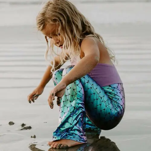 2019 Kid Girls Shiny Mermaid Pants Flare Bottom Leggings Metallic Fish Scale Fancy Clothing Party New | Детская одежда и обувь